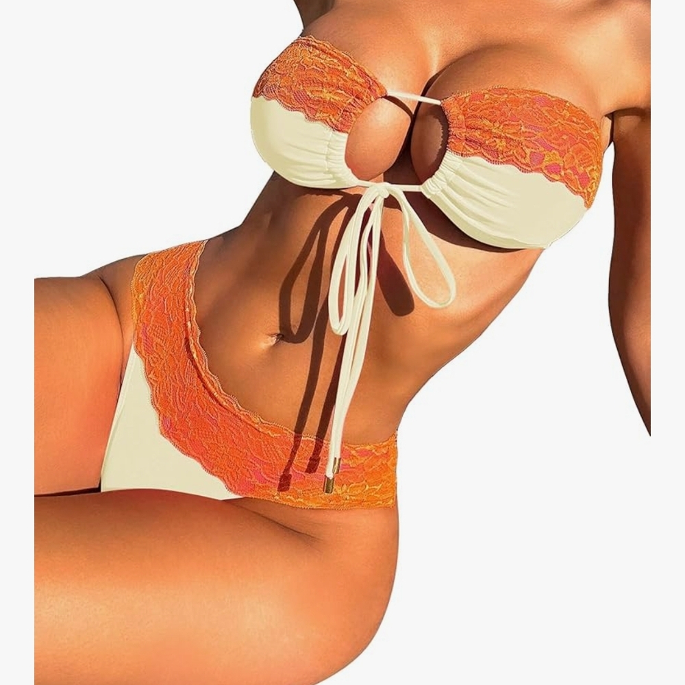 Orange and Yellow Lace Bikini Set